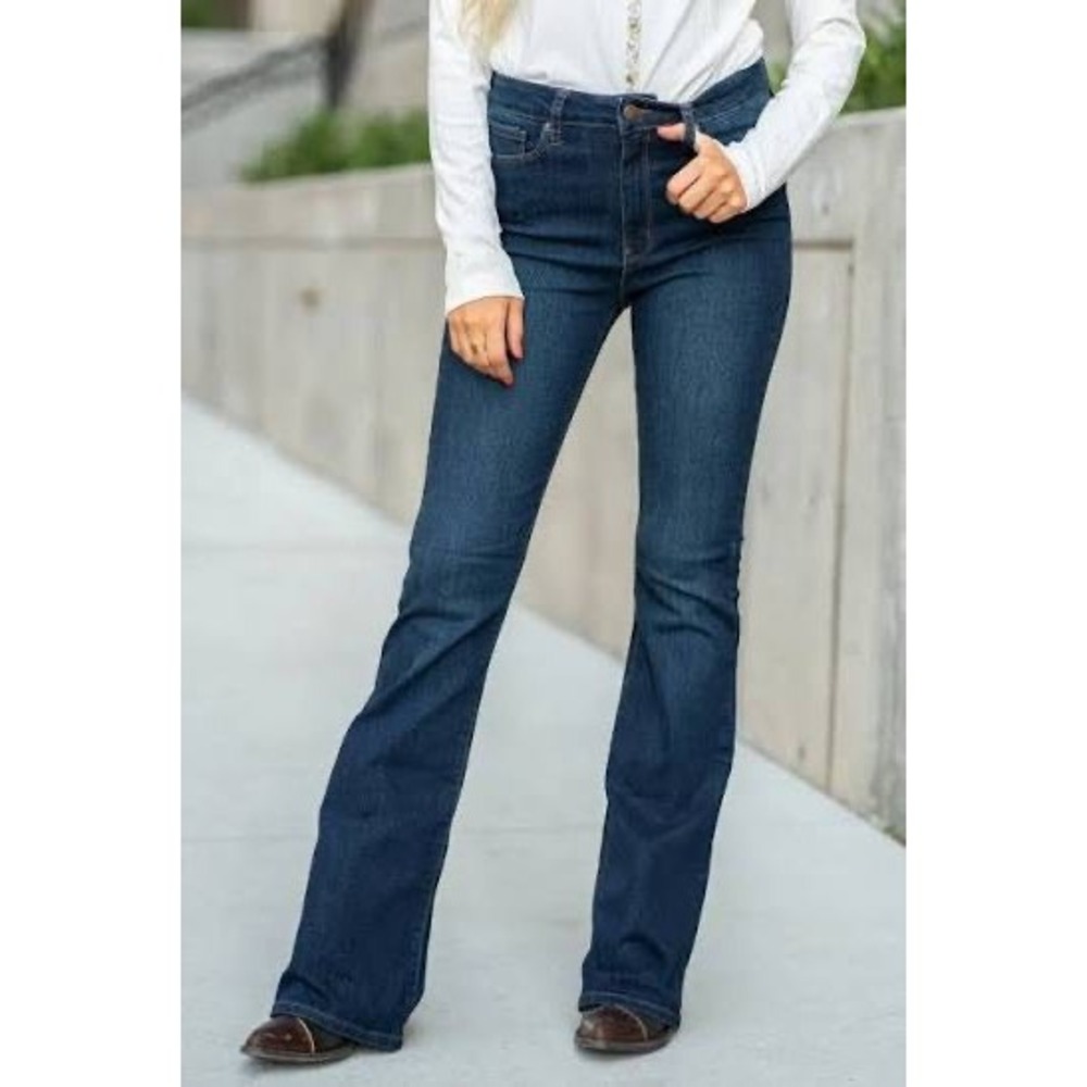 Just‎ USA Dark Wash High Rise Flare Jeans Size 32 14 AB159 Indigo Denim